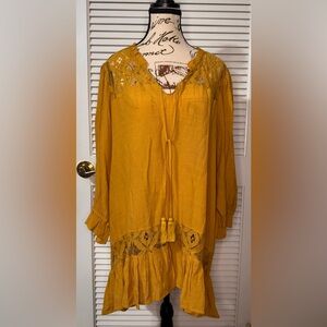 Cato Mustard Lace Detail Women's Top
